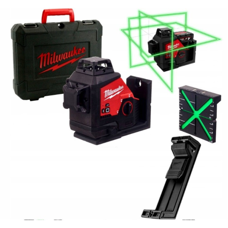Купити Нівелір 3D лазерний акумуляторний MILWAUKEE, M12 3PL-0C (360 градусів, зелёный луч) (каркас, аксесуари, кейс). Офіційний магазин Мілвокі Україна, фірмова гарантія з доставкою по Украіні