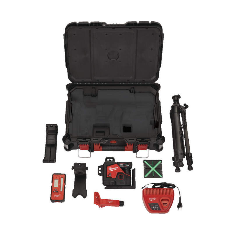 Купити Нівелір лазерний 3D акумуляторний MILWAUKEE, M12 3PLKIT-401P  (360 градусів, зелений промінь) (заміна на 4933499379). Офіційний магазин Мілвокі Україна, фірмова гарантія з доставкою по Украіні
