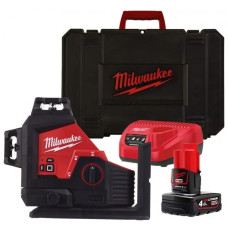 Купити Нівелір лазерний 3D акумуляторний MILWAUKEE, M12 3PL-401C (360 градусів, зелений промінь) (зарядний пристрій С12 С, 1 акумулятор М12 В4 4Аг, аксесуари, кейс). Офіційний магазин Мілвокі Україна, фірмова гарантія з доставкою по Украіні